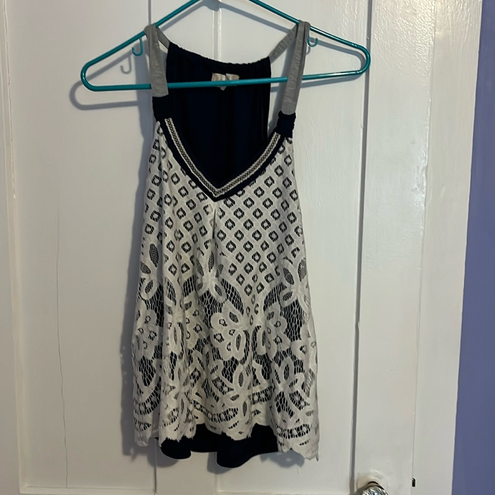 Altard state navy with white lace overlay halter small